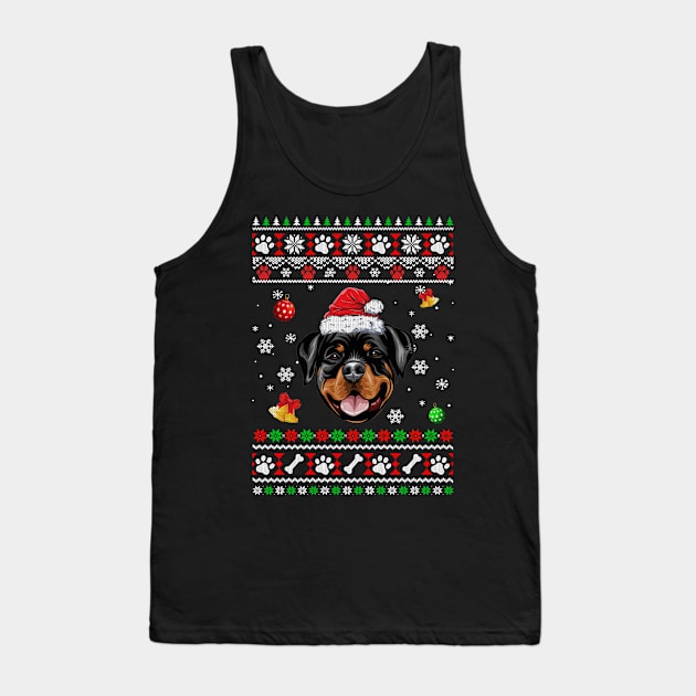 Merry Christmas Ugly Xmas Rottweiler Santa Hat Funny Tank Top by Bruce D Hubbard